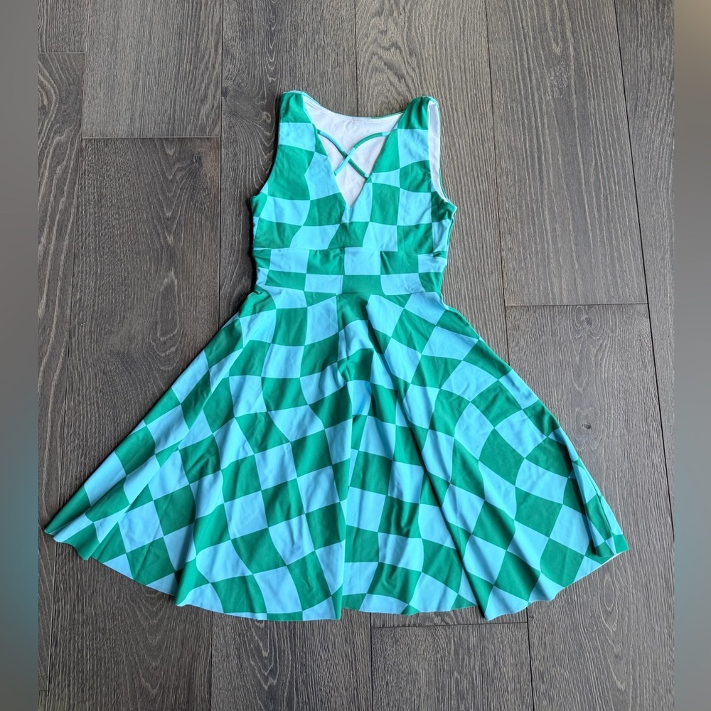 Exotica Off the Grid Silky Reversible Comfort Crop Mini Dress in Blue / Green